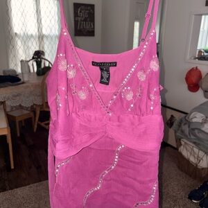 Apostrophe Hot Pink Embellished V-Neck Dress